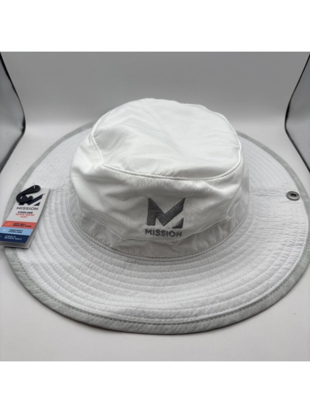 Mission Cooling Wide Brim Hat W/Side Snaps One Size UPF 50+ White One Size NEW
